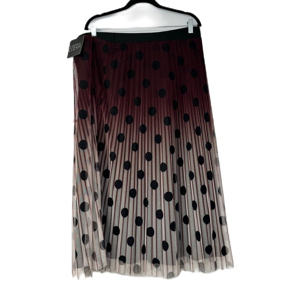 Edera Woman’s NWT 1x Burgundy Ombré Pleated Polka Dot Midi Skirt Casual Fun - Picture 2 of 8